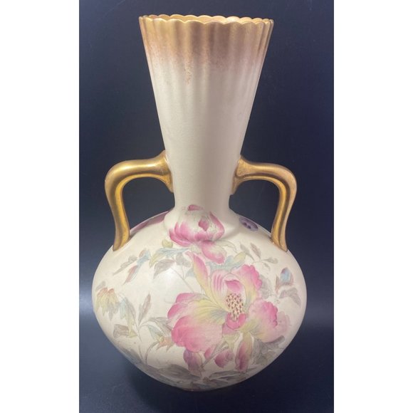 Vintage Early Adderley Two Handled Floral Vase Gold Gilt Made In England - Picture 2 of 8